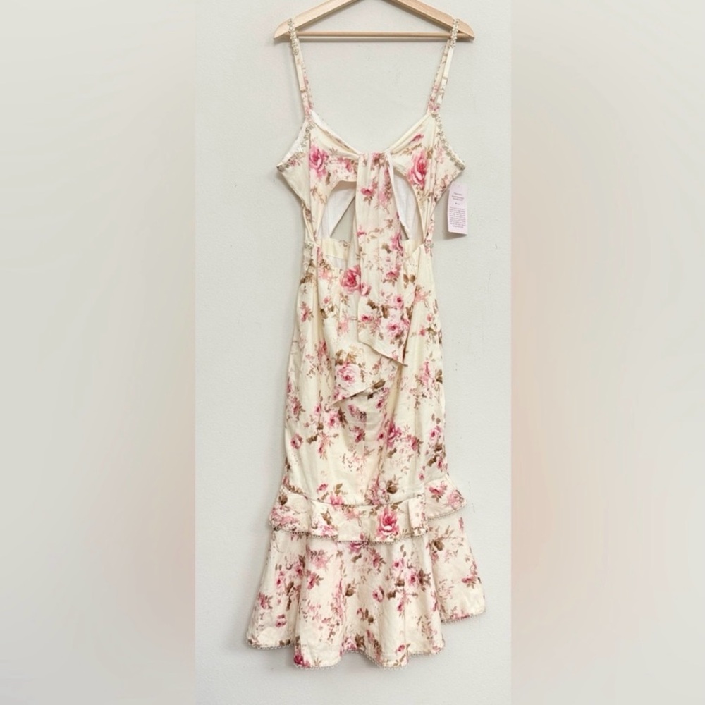 NWT V. Chapman Luna Linen Blend Midi Dress in English Rose Size 8 crystals - Picture 8 of 11